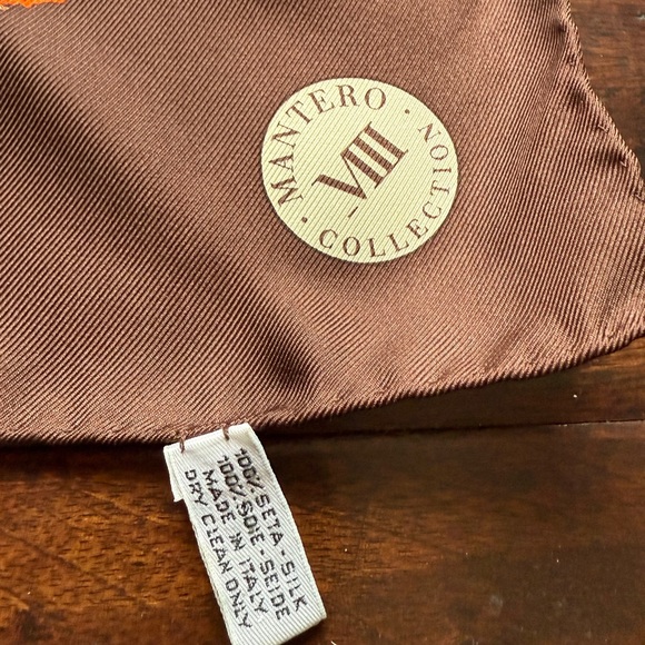 Vintage Mantero Collection VIII Silk Scarf florals on chocolate Brown - Picture 2 of 5